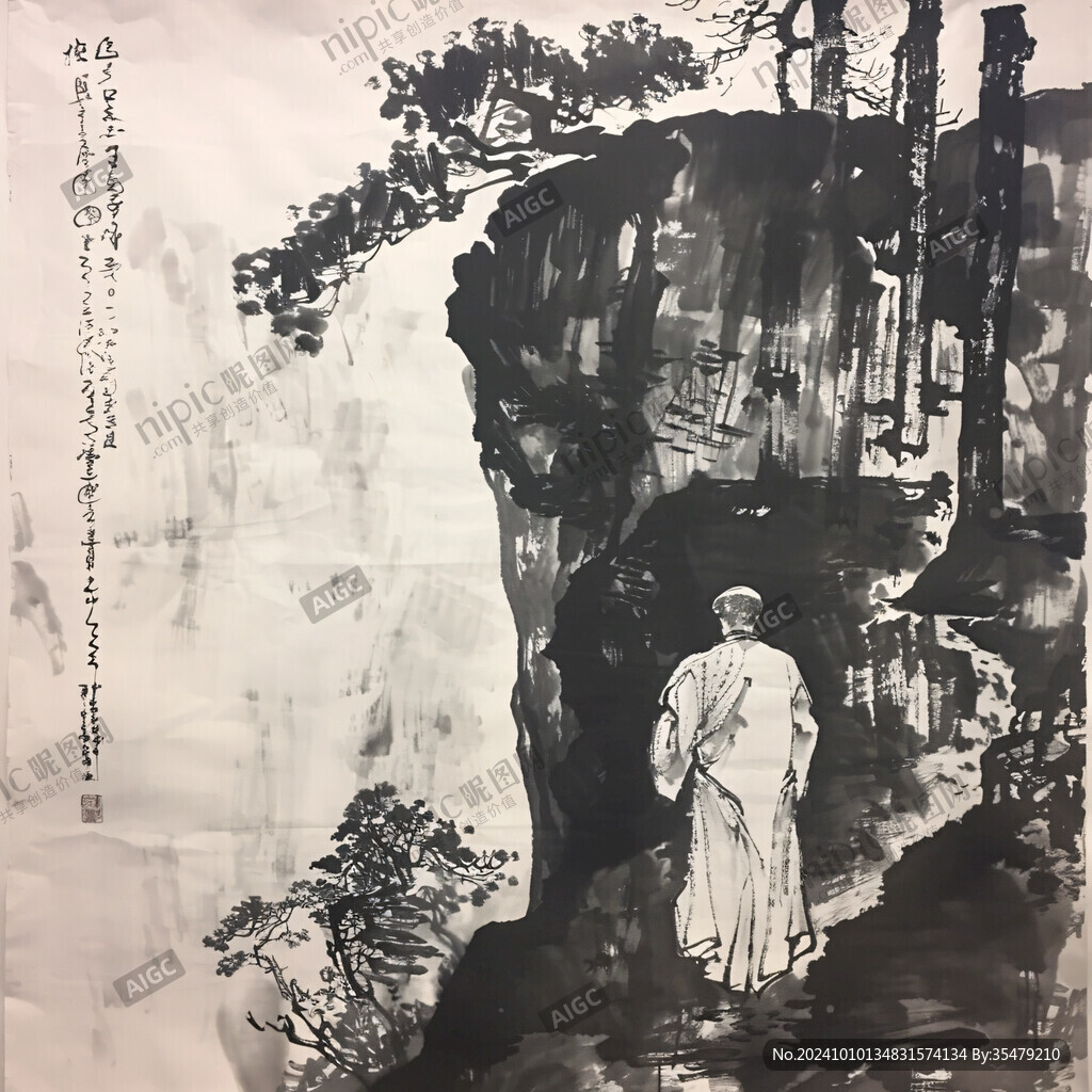 禪人物巨幅水墨畫(huà)掛圖