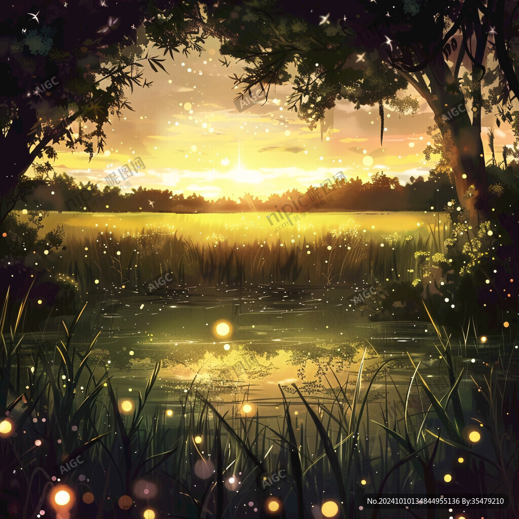 螢火蟲之夜插畫海報