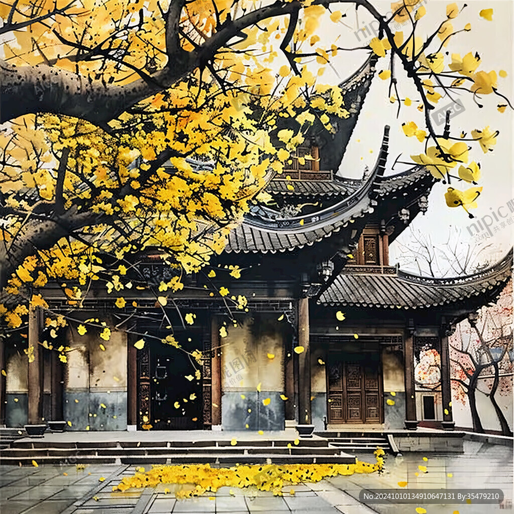 手繪銀杏壁畫