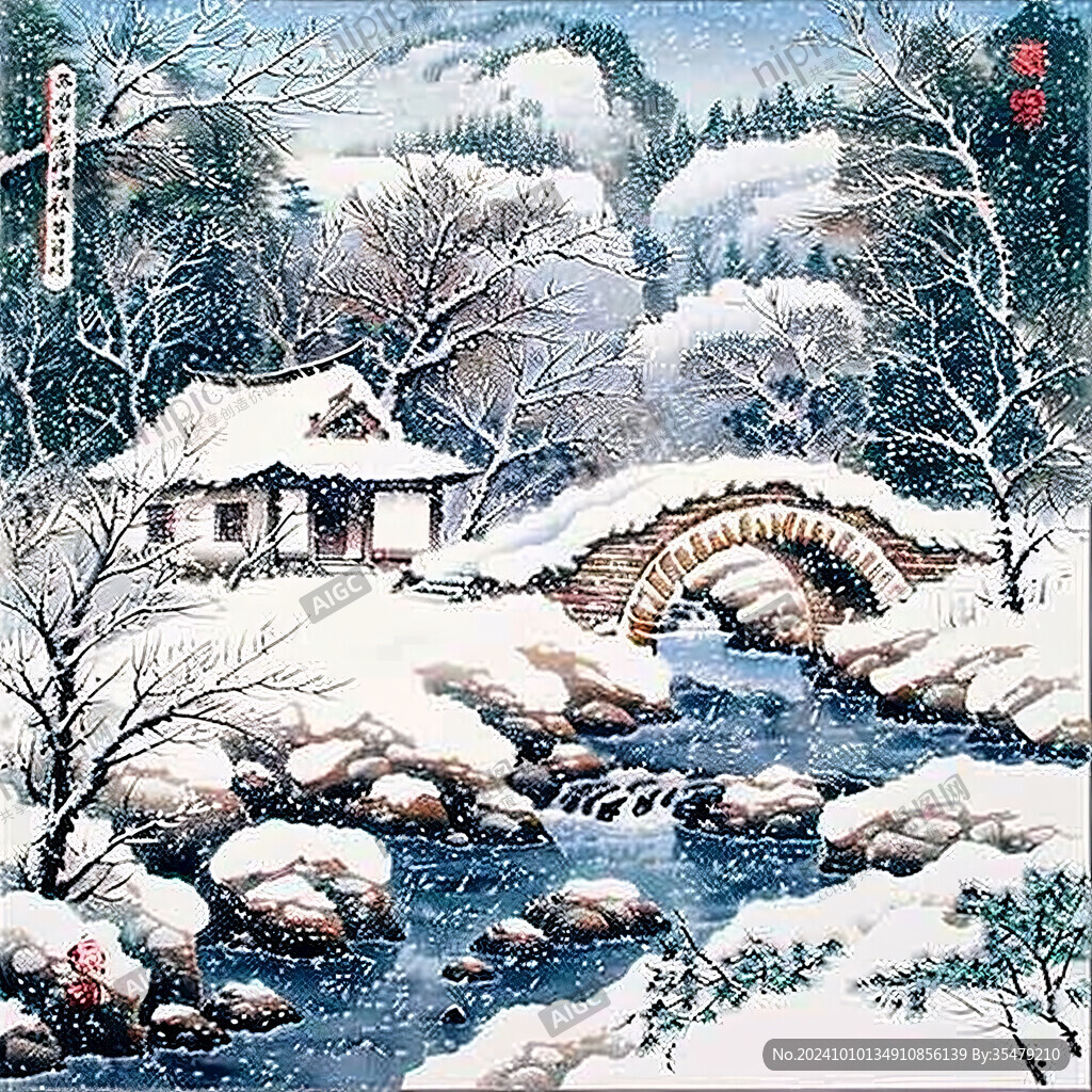 工筆手繪雪景圖