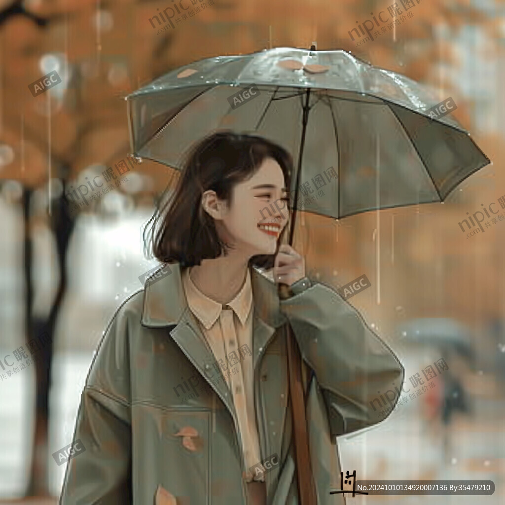 下雨天打傘的美女