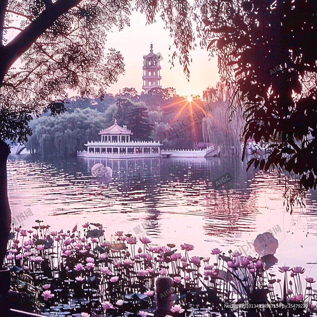 榕湖晨景圖片素材下載