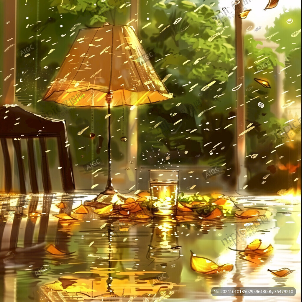 秋雨街道落葉