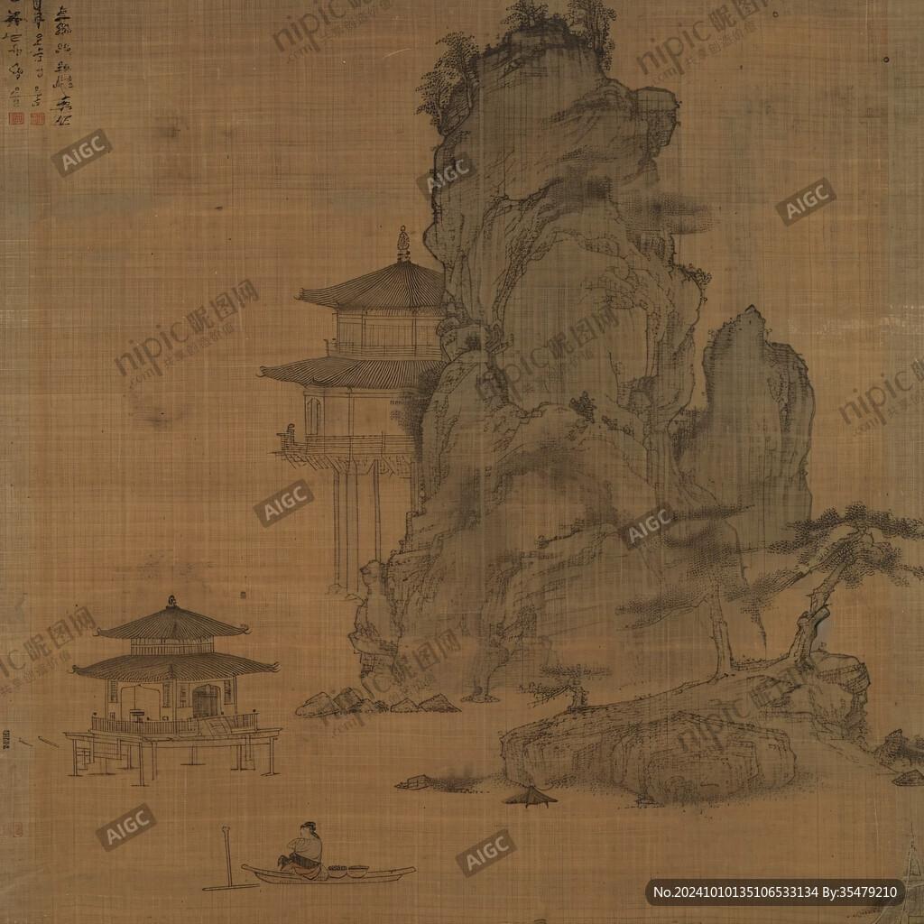 樓閣山水人物軸