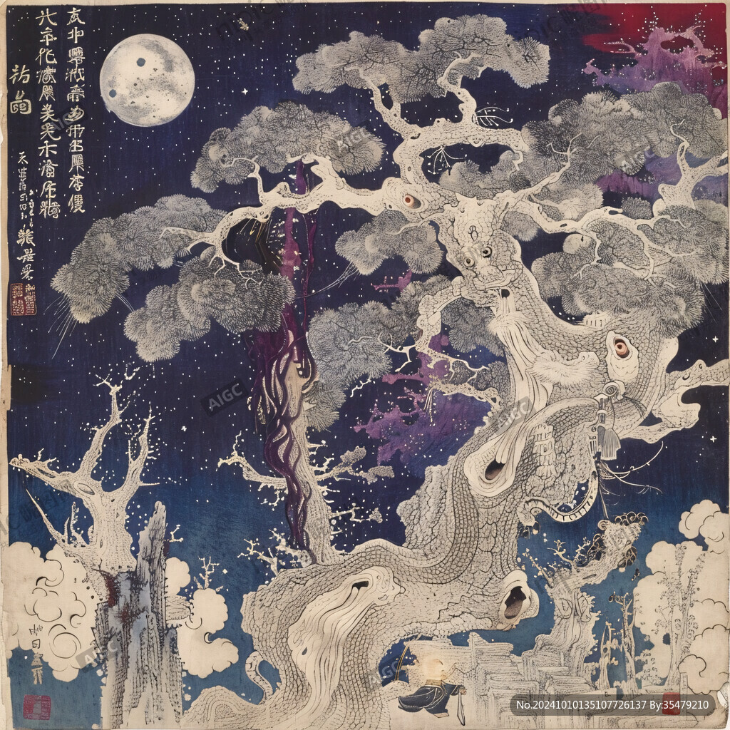 手繪工筆畫古柏