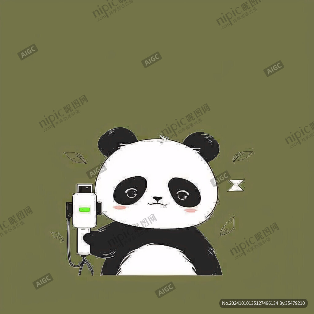 卡通耳機熊貓插畫