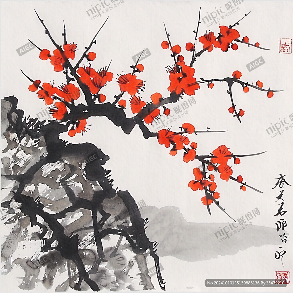 傲霜梅花國(guó)畫