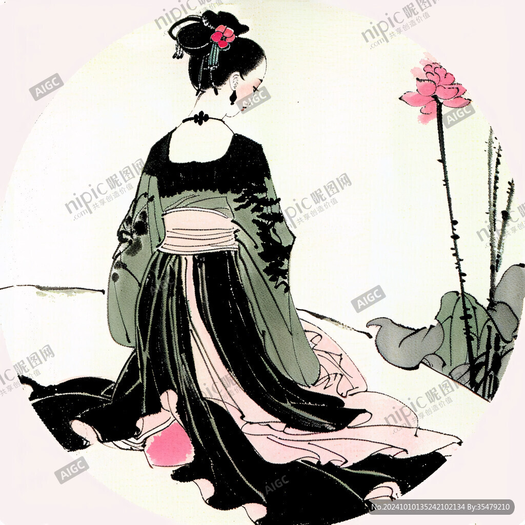 水墨風漢服女子裝飾畫