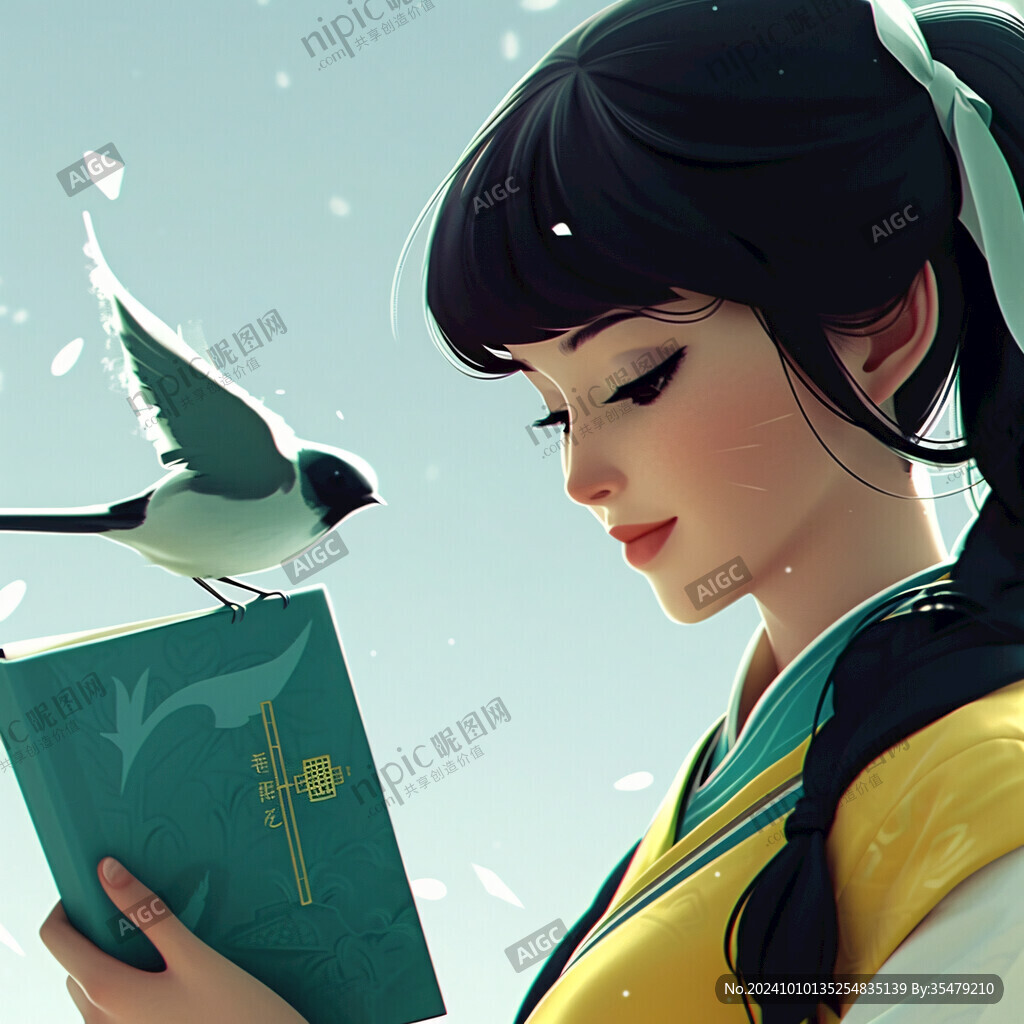 少女和鴿子插畫