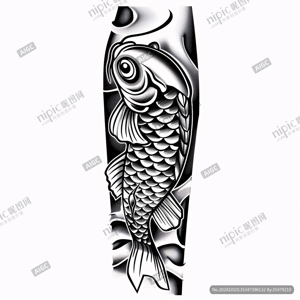 黑白手繪鯉魚