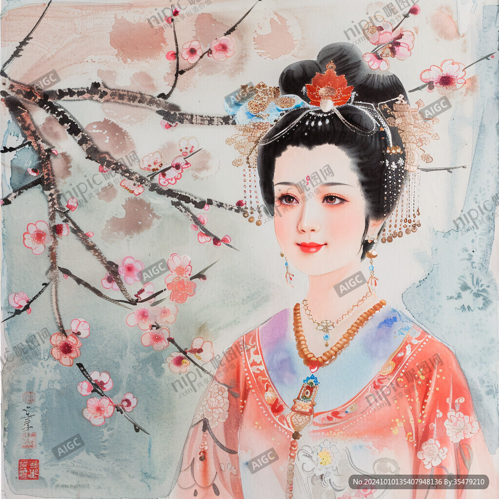 宮廷美女仕女圖杏花