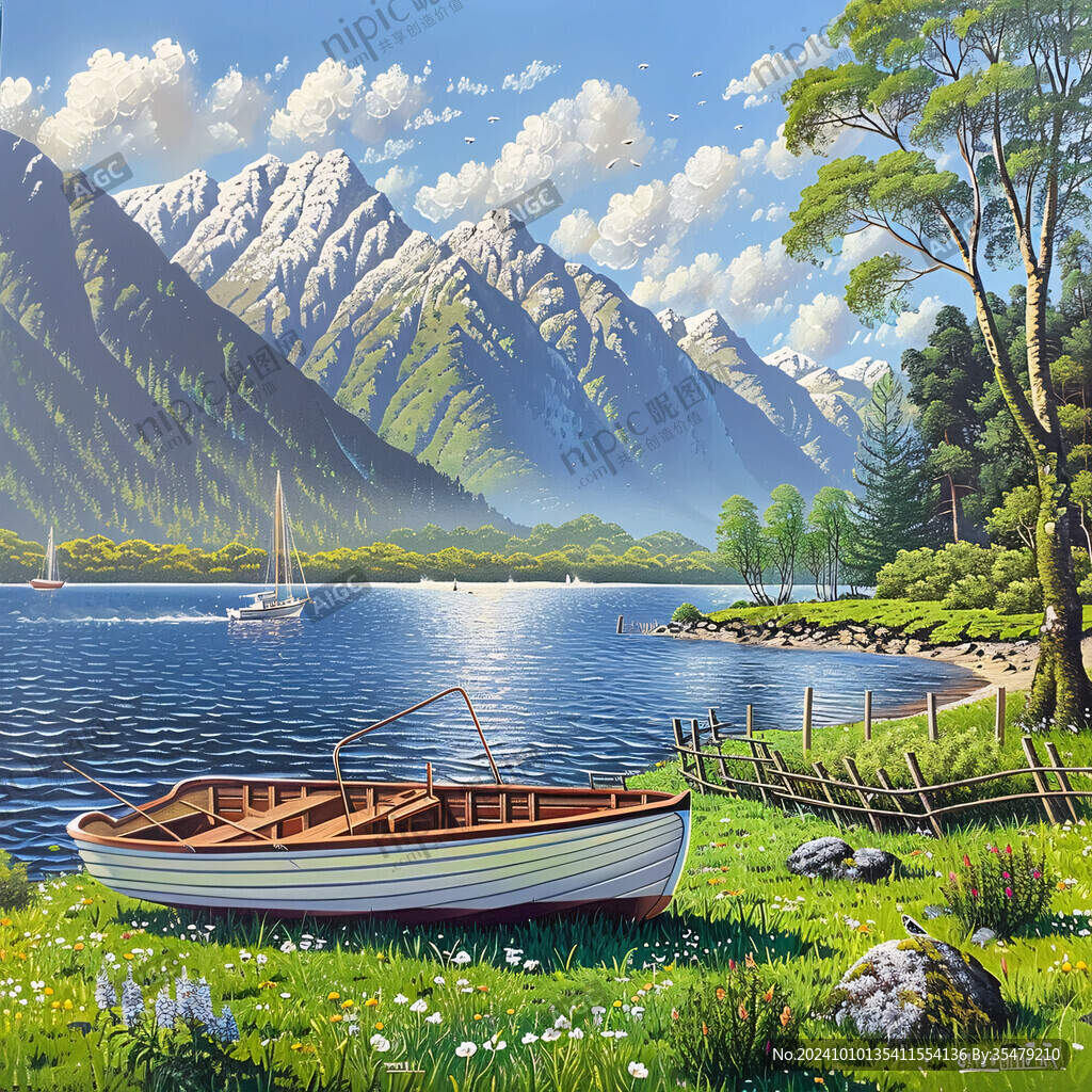 山水畫風(fēng)景畫湖泊湖畔