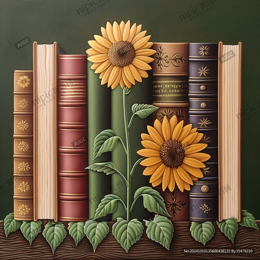 書籍花卉插圖素材
