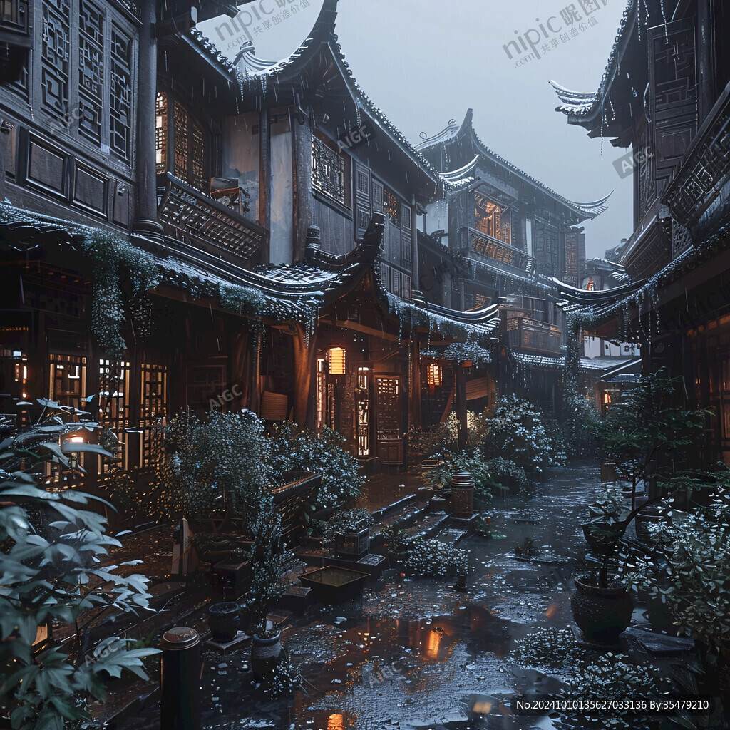 古代街道夜景