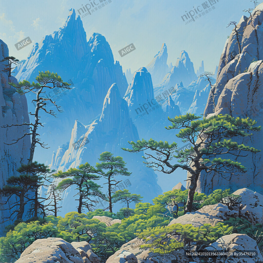 迎客松風景畫