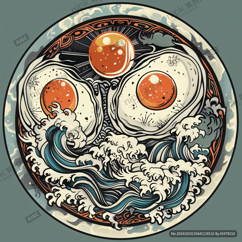 圓形國(guó)潮海浪