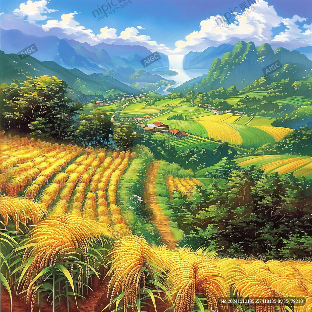 稻田風(fēng)景插畫