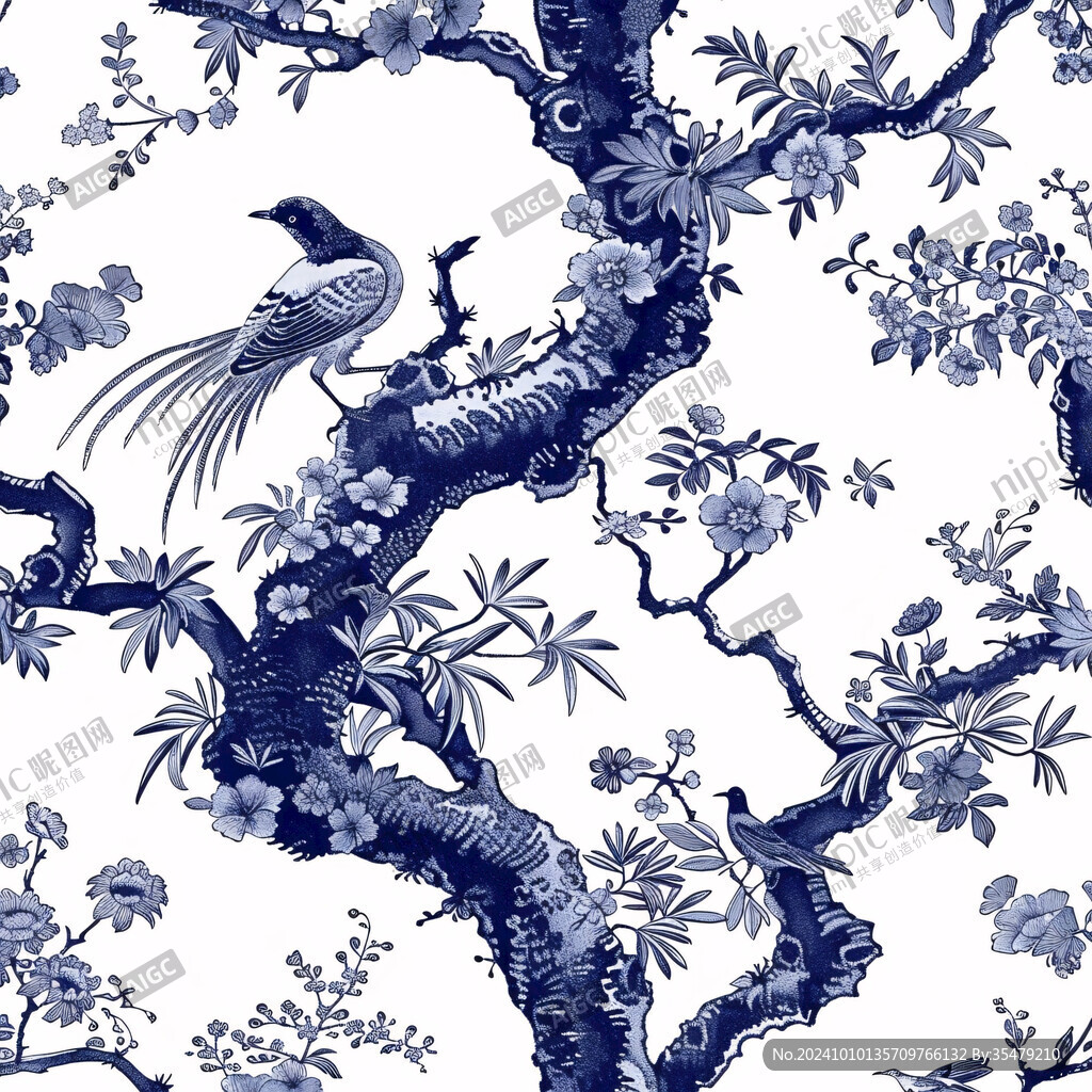青花瓷松樹背景紋理