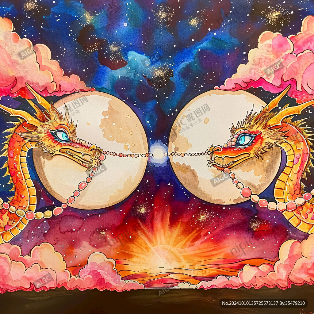雙龍戲珠插畫