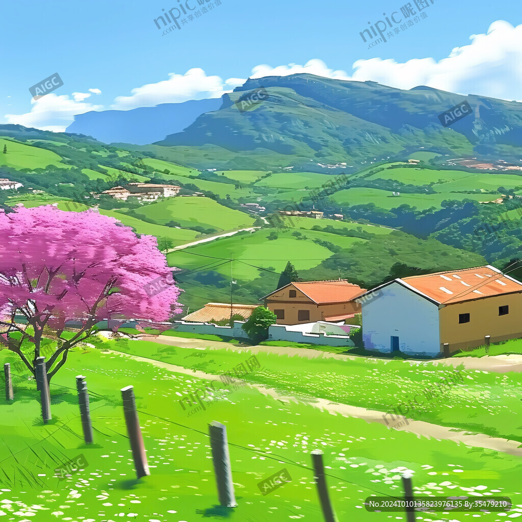 農村風景插畫