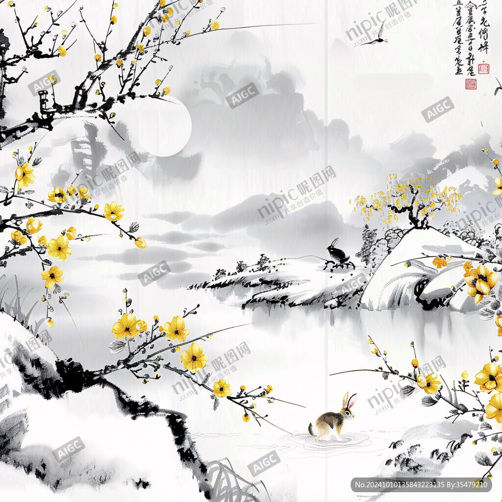 雪景水墨梅花