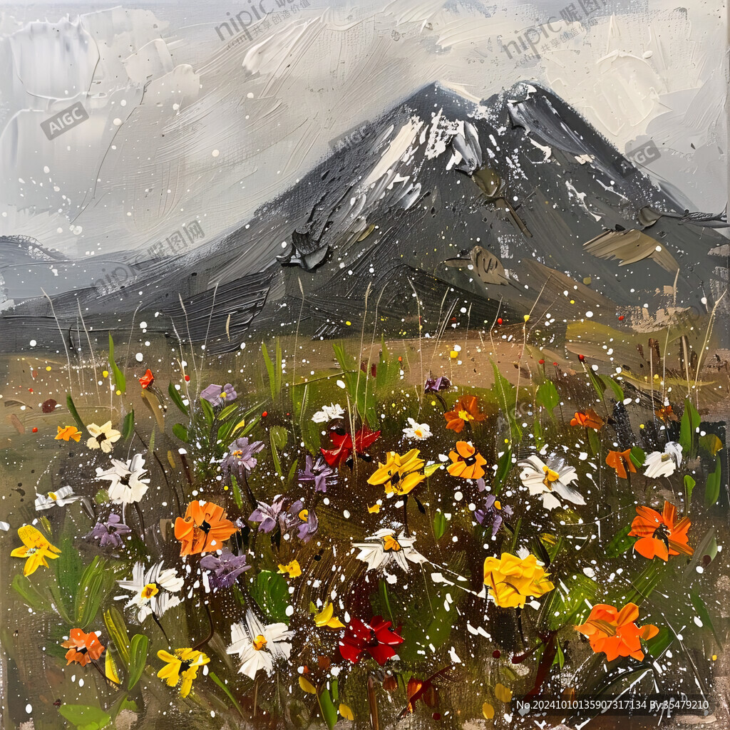 油畫山花