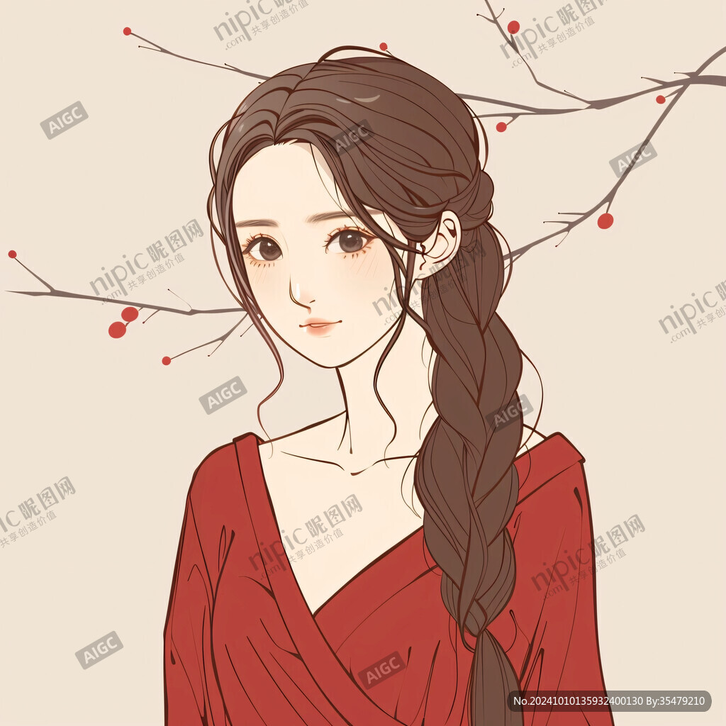 卡通紅色漢服女孩