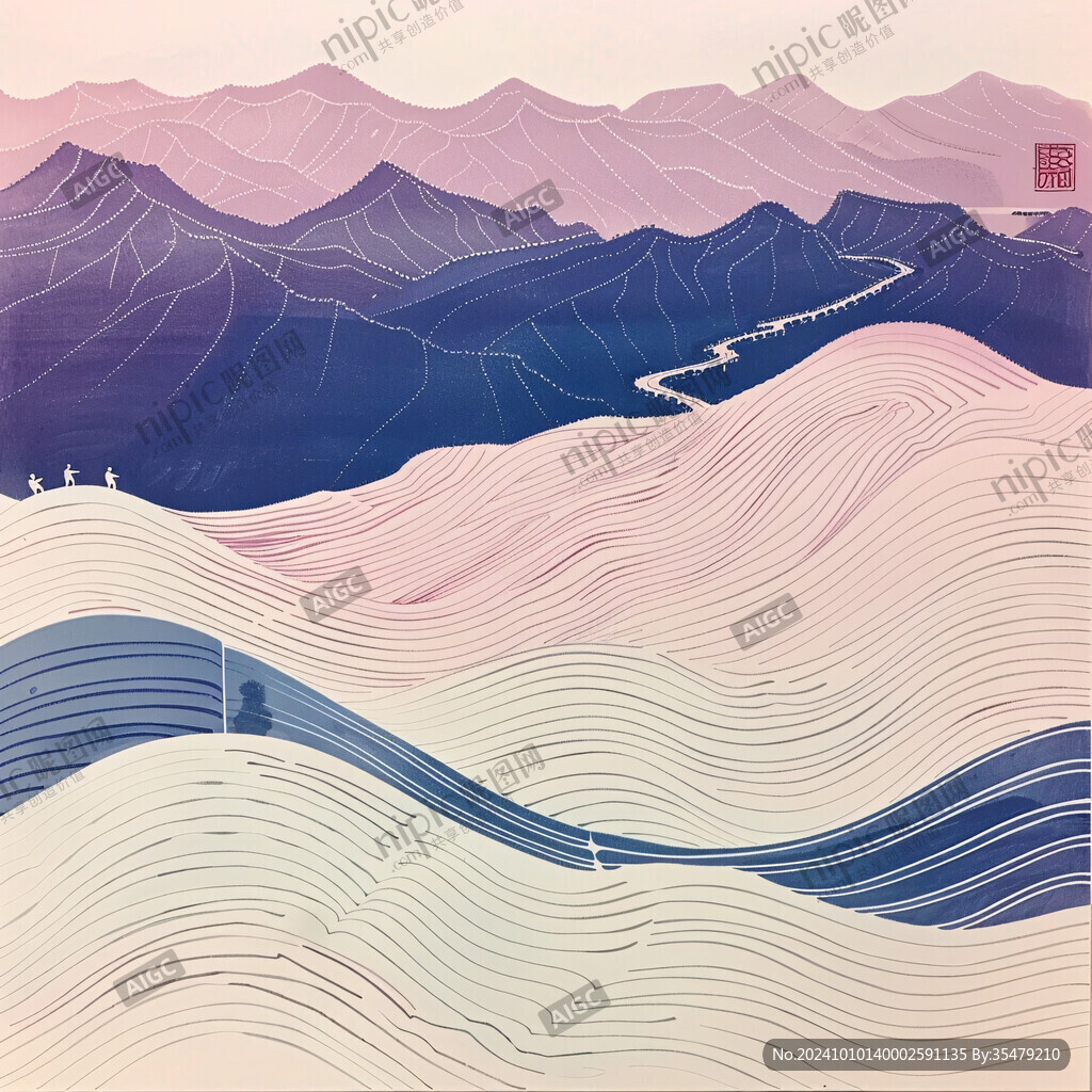 高端山水線包裝插畫