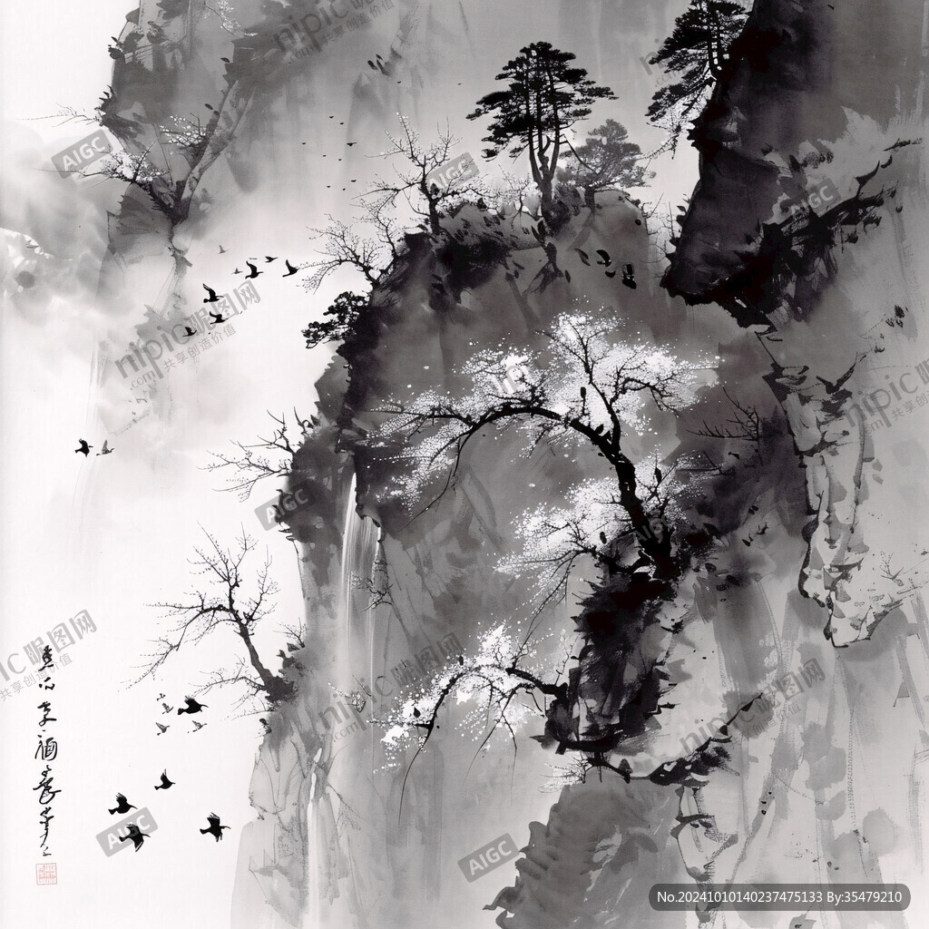 迎客松軟膜天花水墨畫