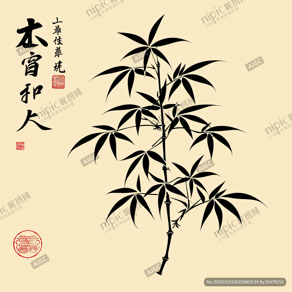 手繪工筆竹
