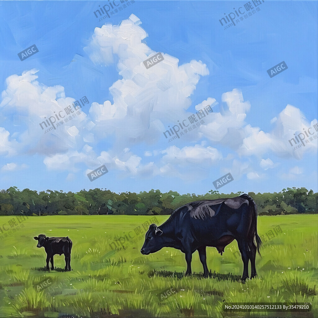 藍天下的小牛圖
