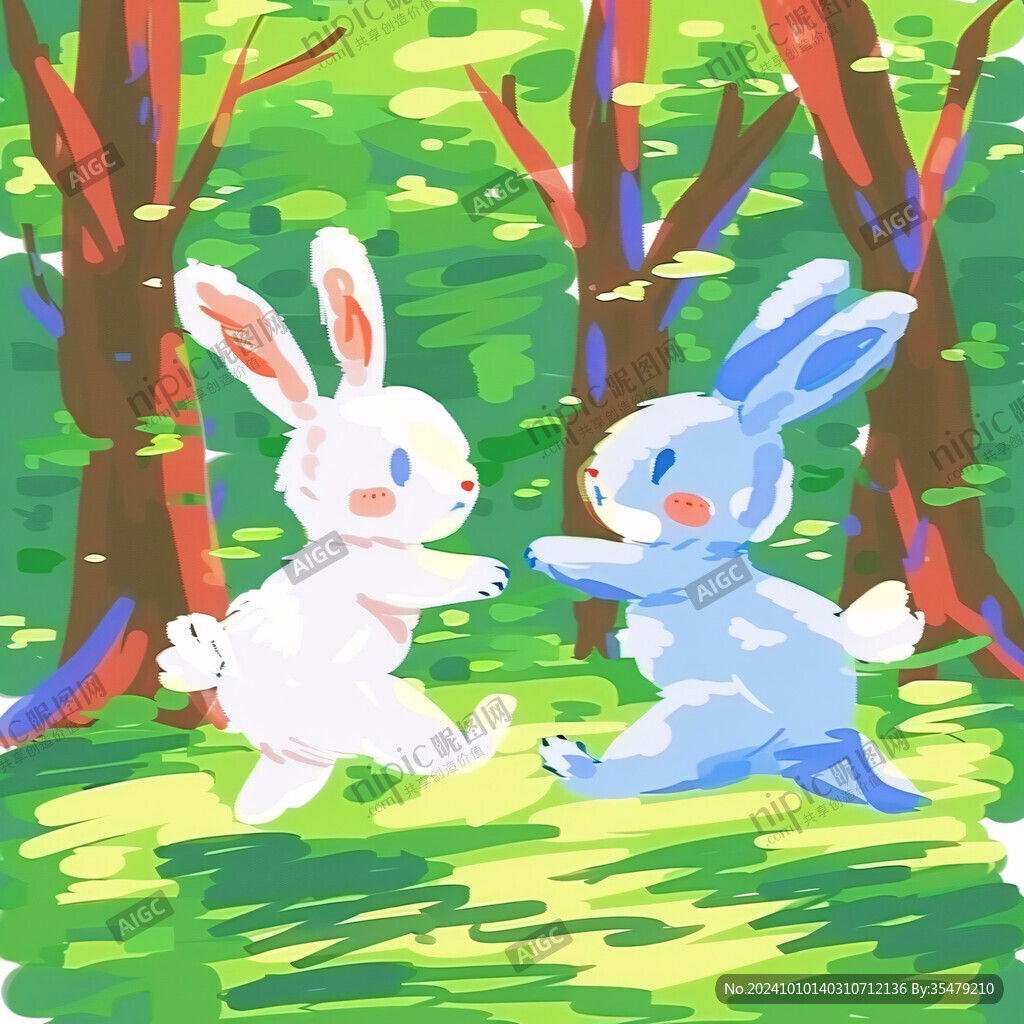 小兔子游玩插畫