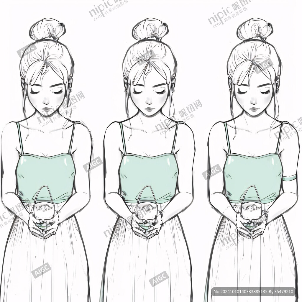女孩三視圖插畫