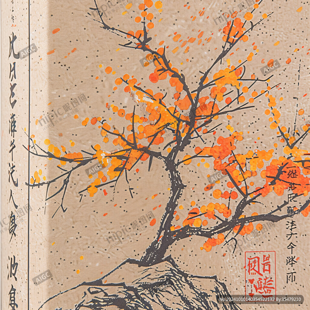 寫意國畫柿子樹