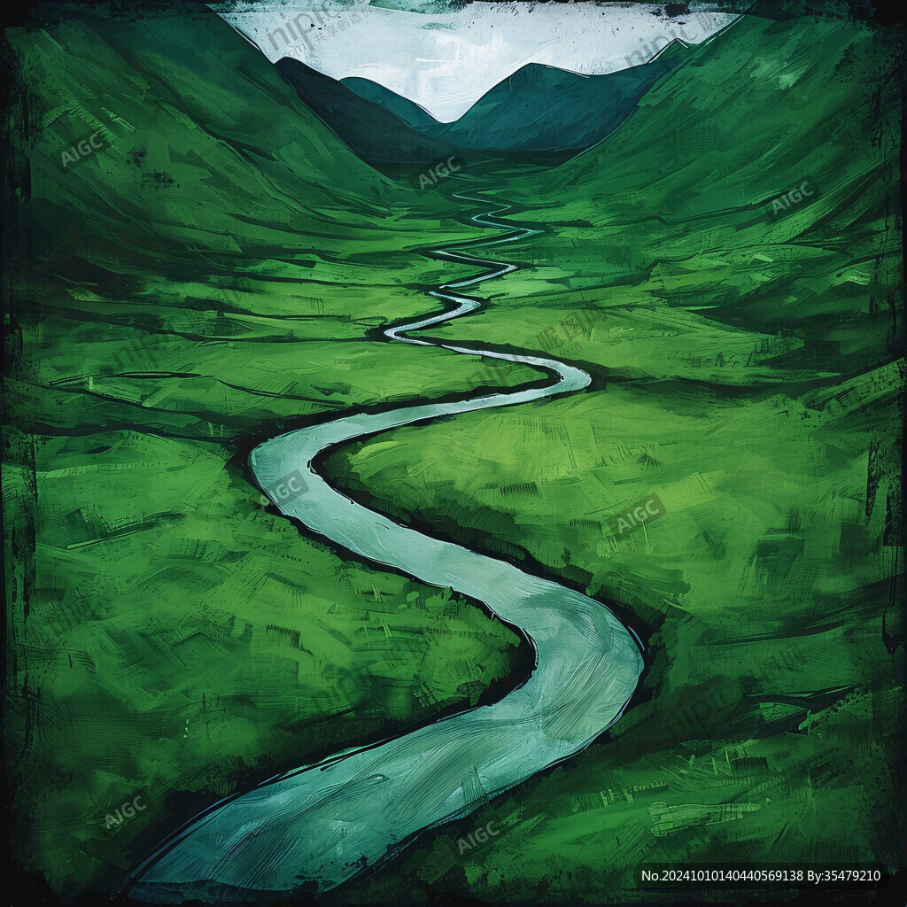 蜿蜒河流山間道路