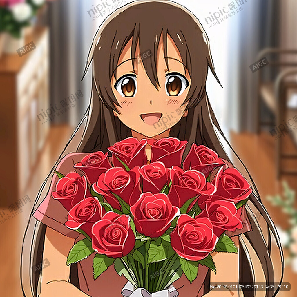 捧花的長發女孩