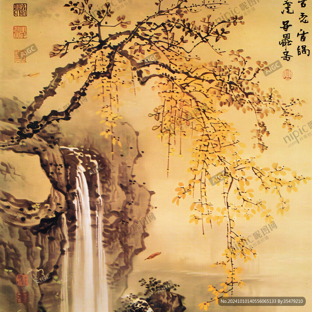 銀杏花鳥山水畫