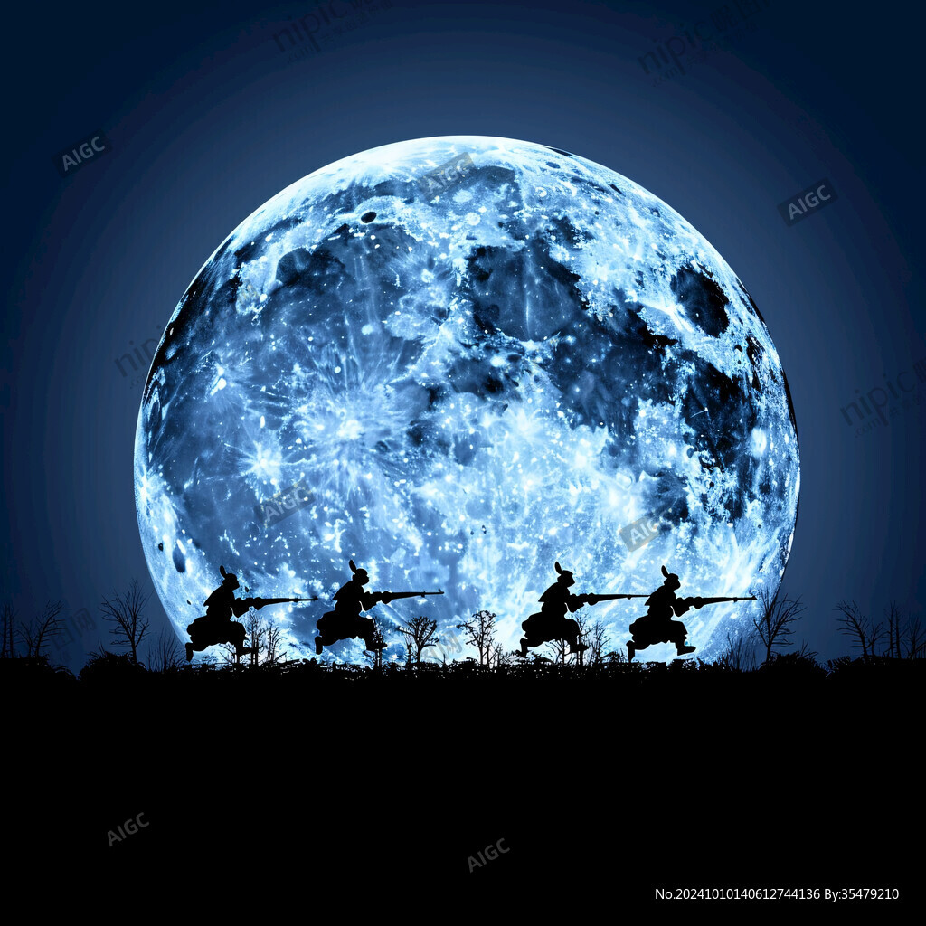 浪漫夜空梅花鹿月亮