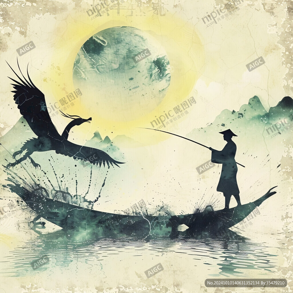 傳統(tǒng)捕魚插畫