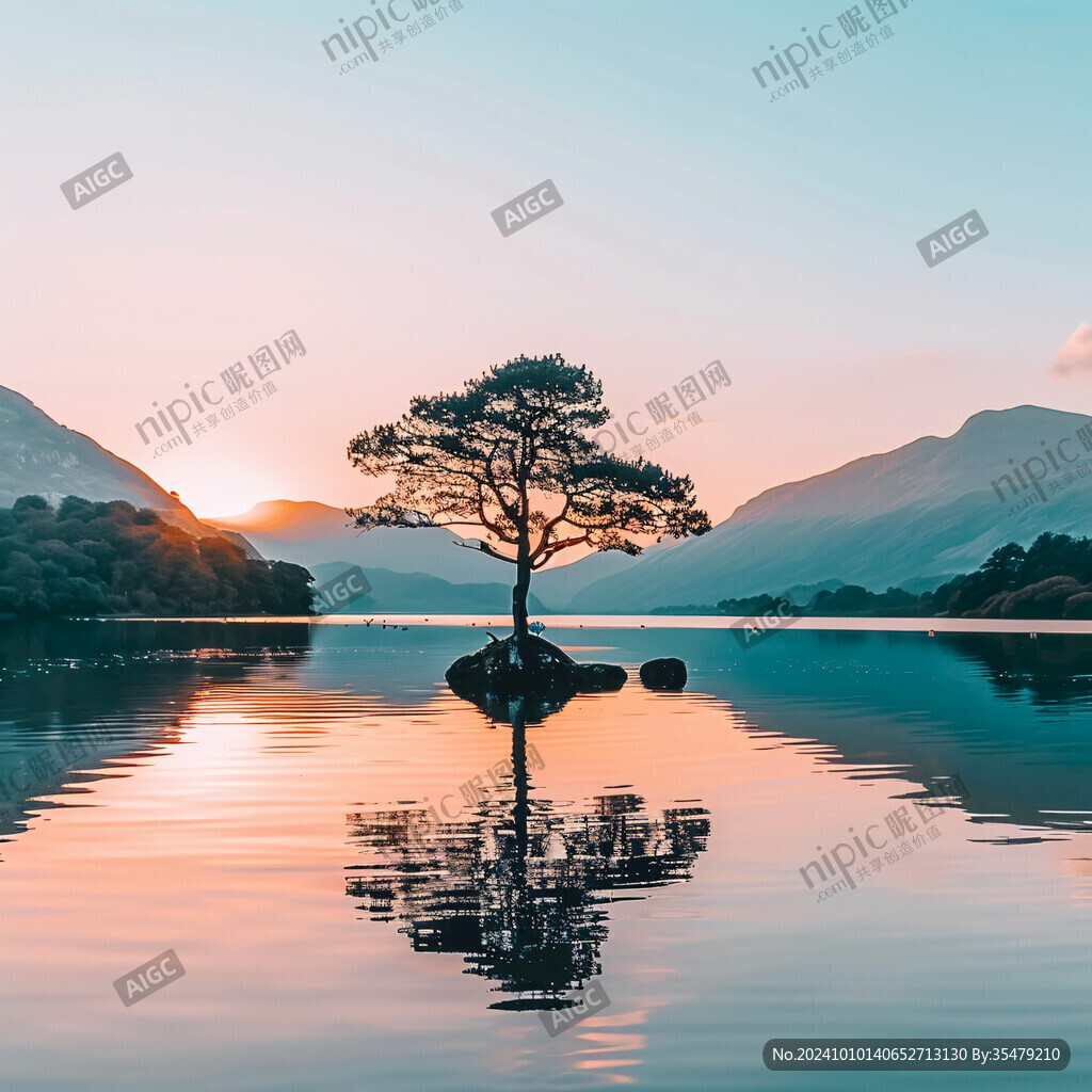 禪境山峰湖泊河流鹿樹