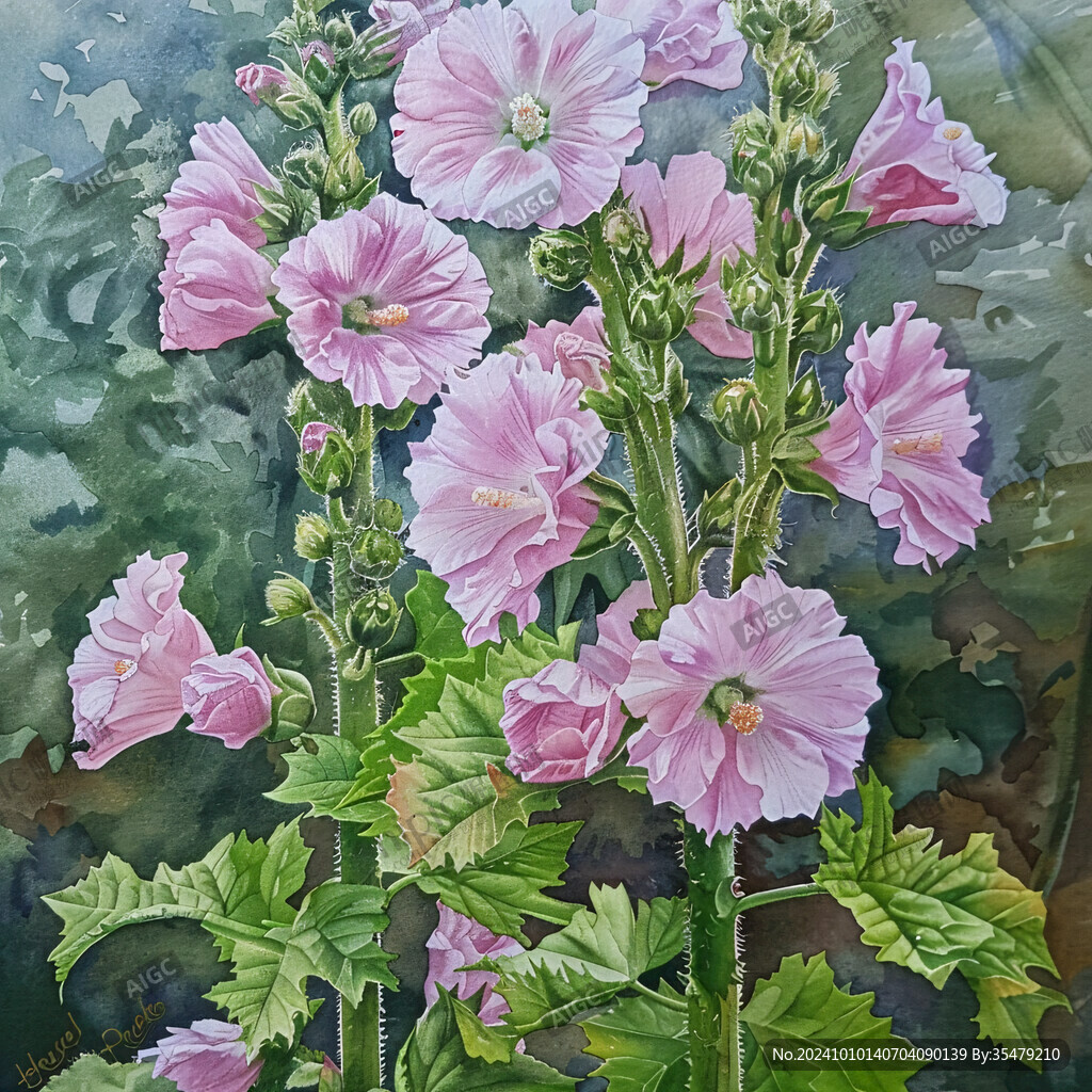 水彩蜀葵花