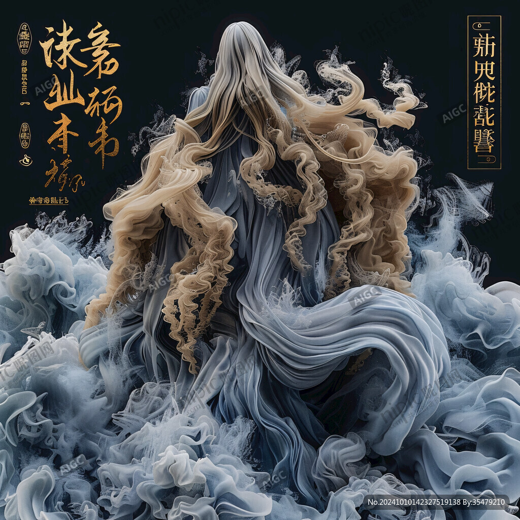 煙霧繚繞中神秘長發形象