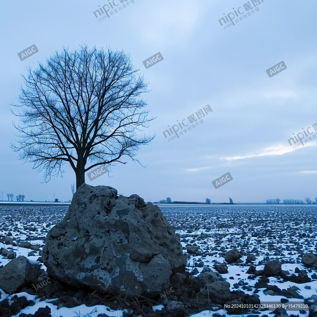 雪地一顆無葉樹