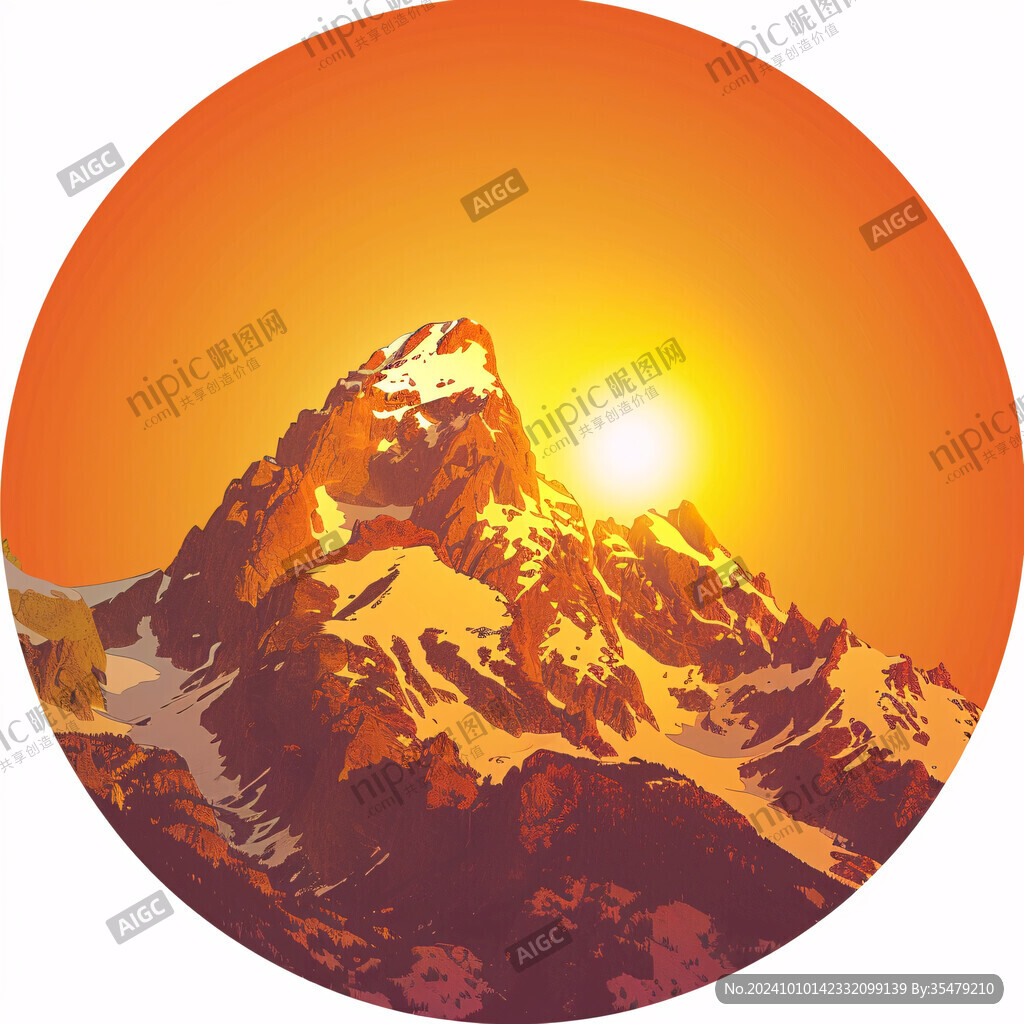 日落水墨畫日落群山