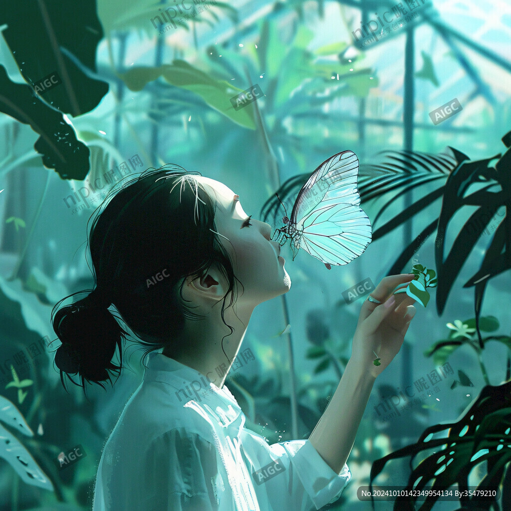 場景插畫植物少女
