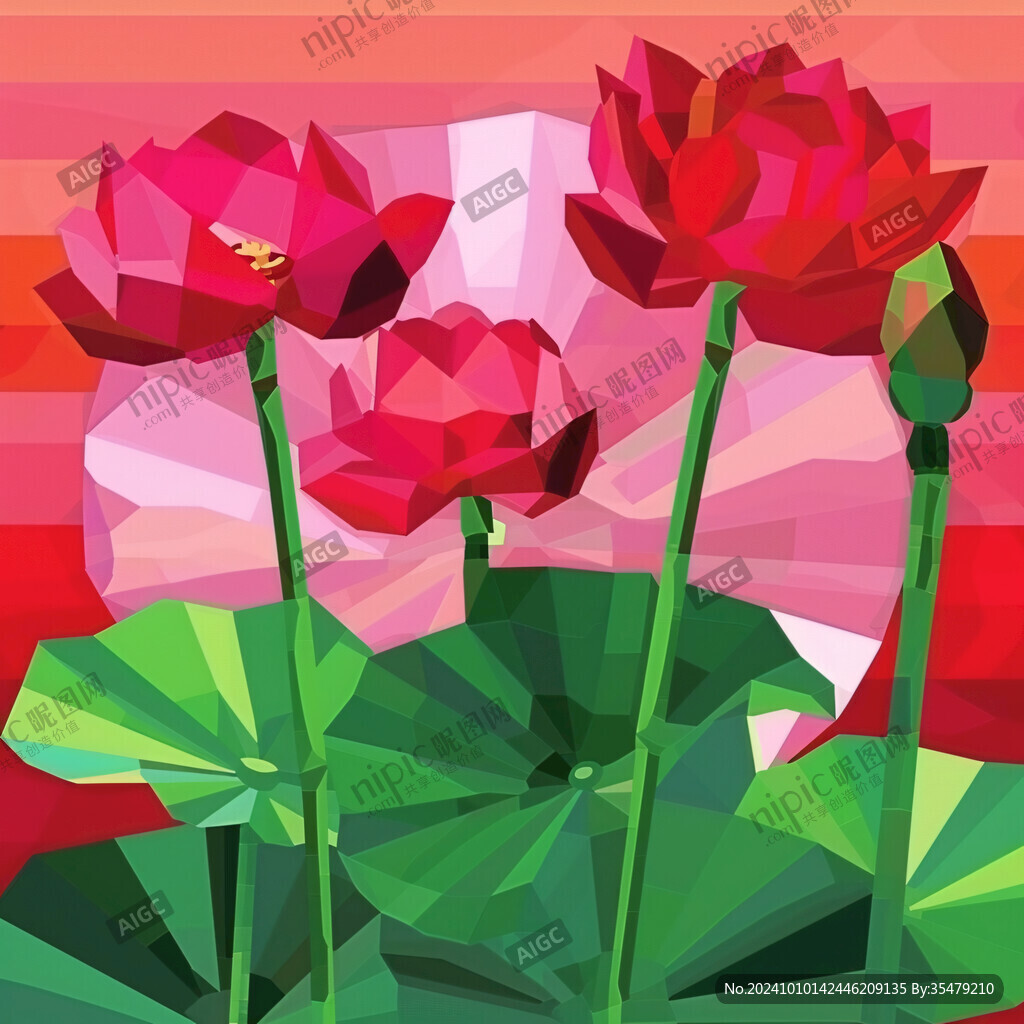 紅色蓮花綠色荷葉