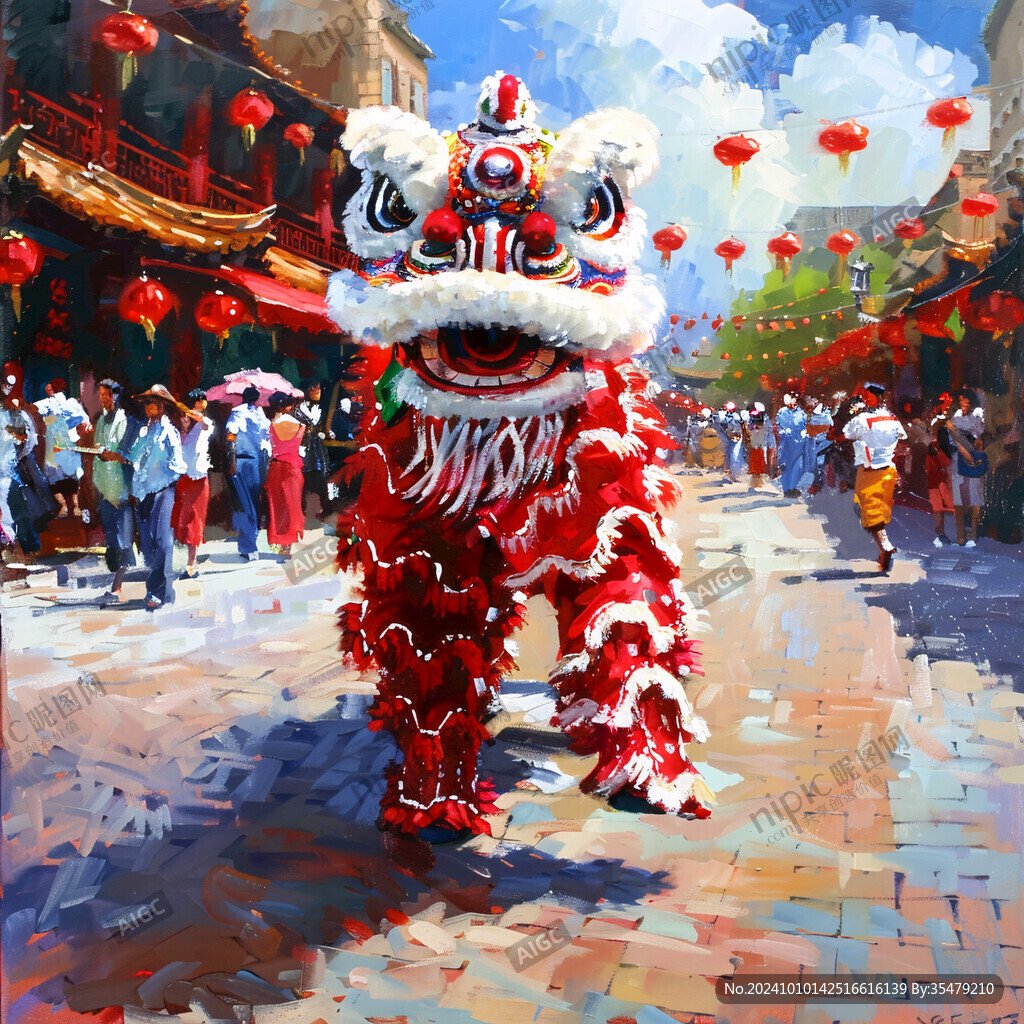 舞獅油畫(huà)