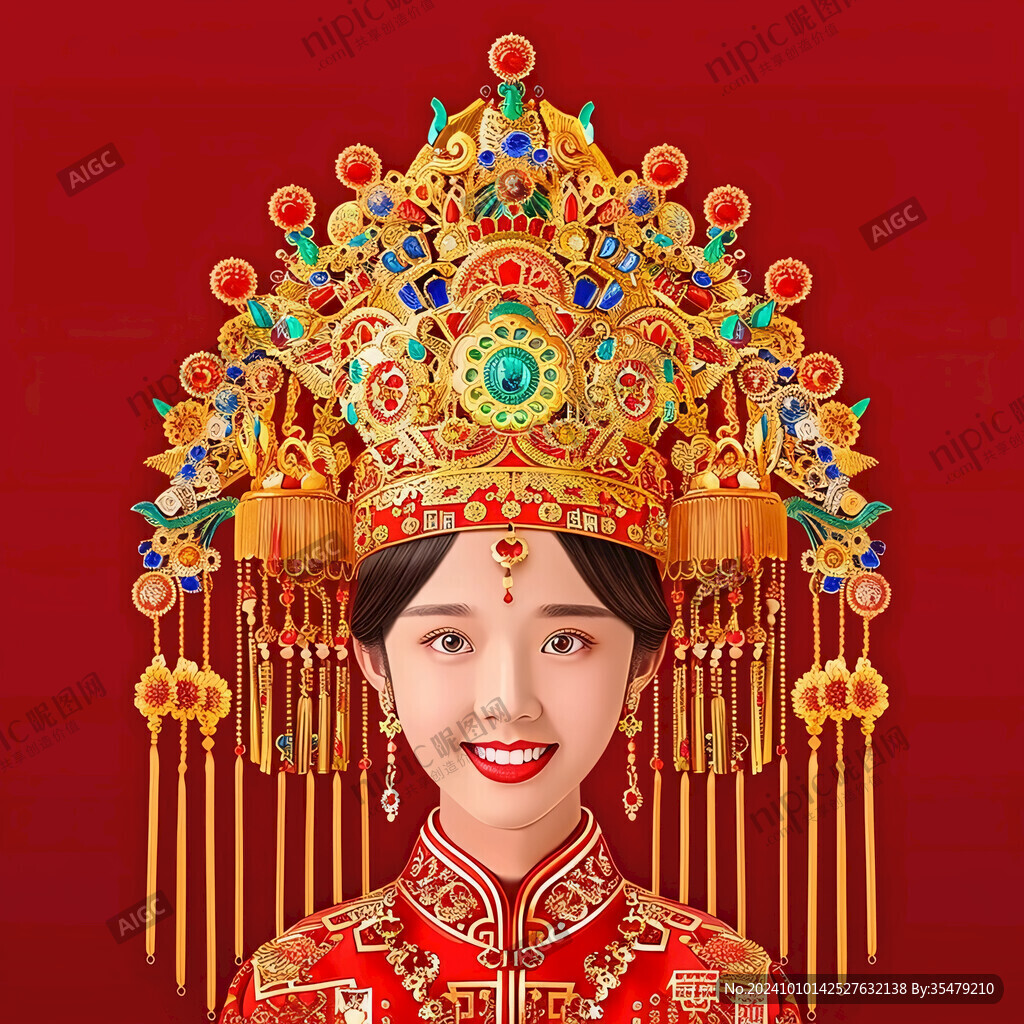中式新娘插畫
