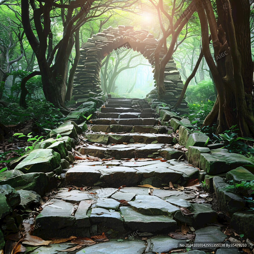 石階山路小徑森林背景