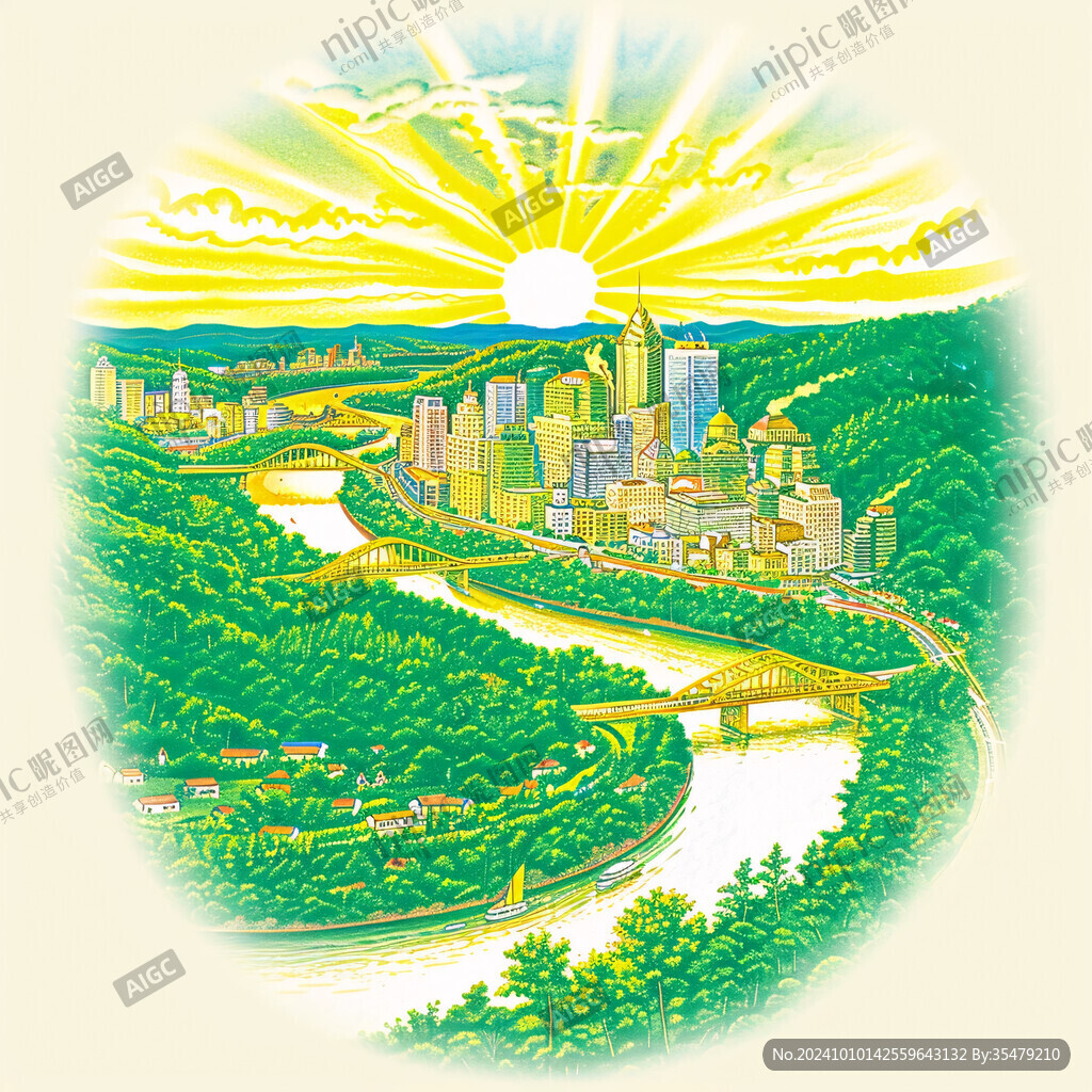 黃河上中游城市插畫
